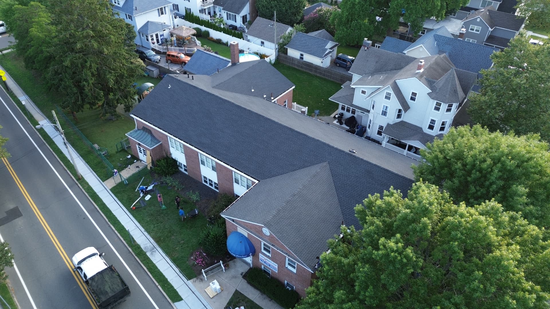 Aerial view of a New Jersey residential roofing project
