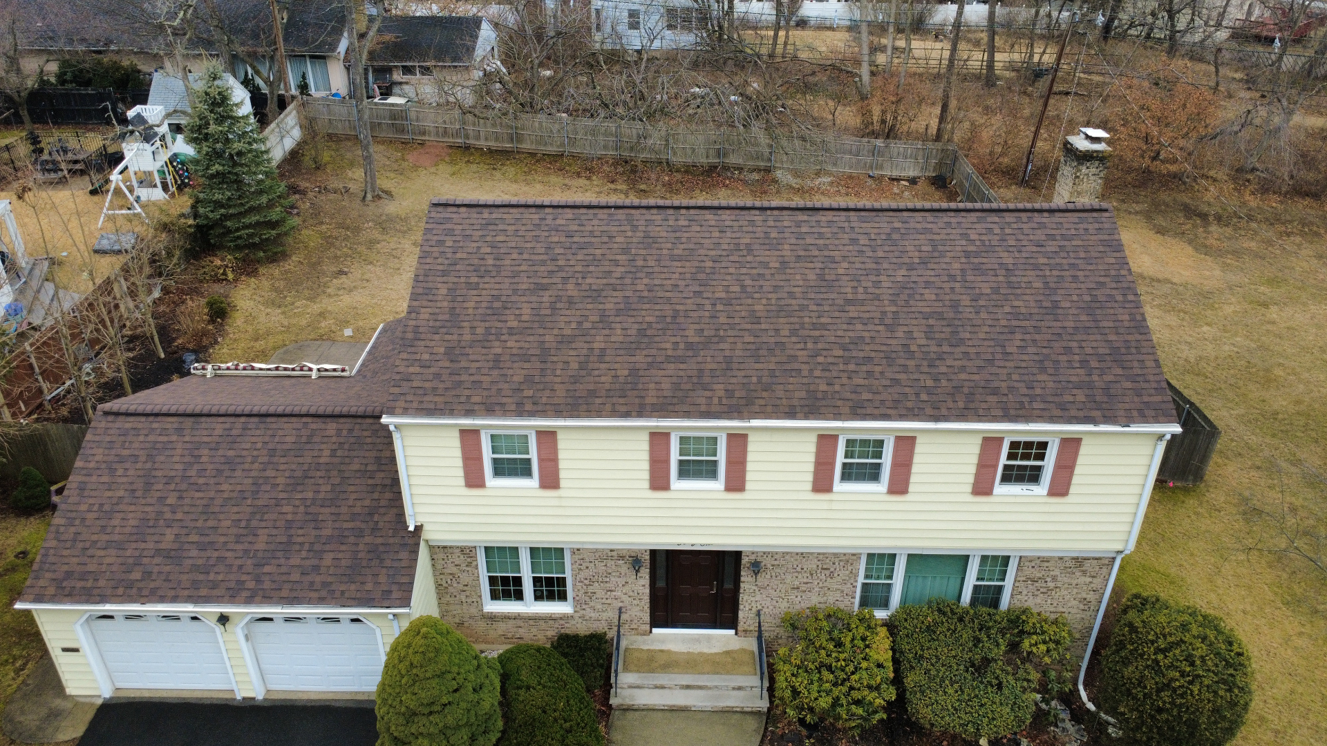 Completed brown shingle roof
